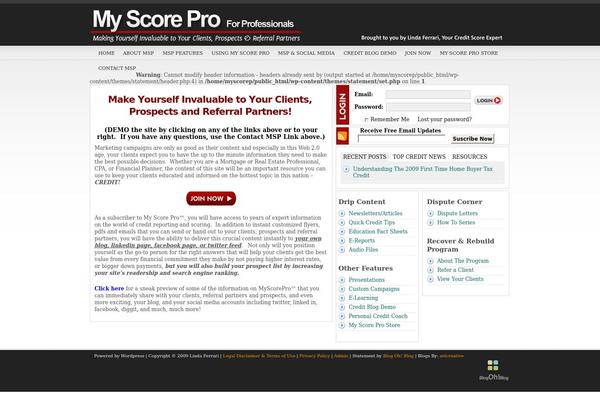 myscorepro.com site used Statement