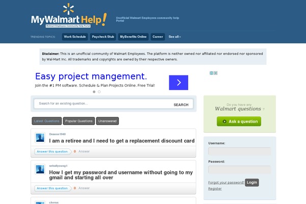 mywalmarthelp.com site used Qna