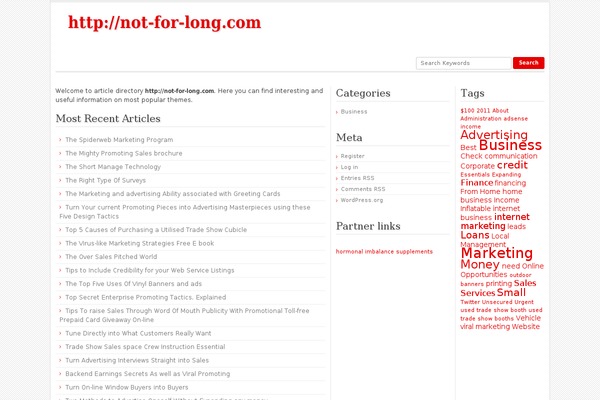 Article Directory theme site design template sample