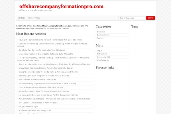 Article Directory theme site design template sample