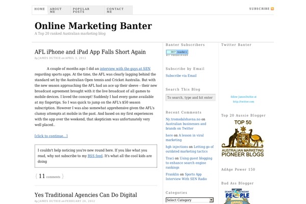 onlinemarketingbanter.com site used Thesis_15