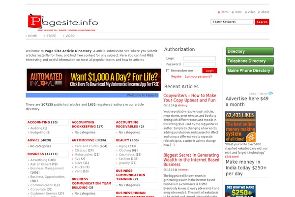 Article Directory theme site design template sample