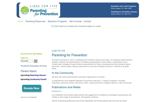 parentingforprevention.org site used Pfp