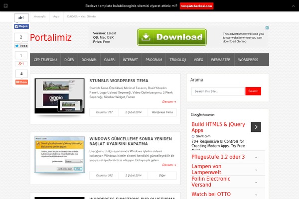 Bloggie theme site design template sample