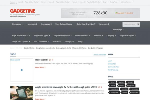 Gadgetine theme site design template sample