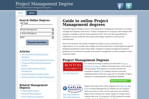 projectmanagementdegree.org site used Cubismo