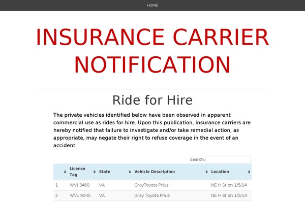 rideforhire.com site used Bold Headline