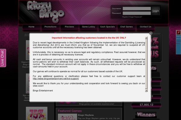 ritzybingo.co.uk site used Celebritypress