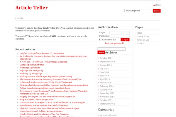 Article Directory theme site design template sample