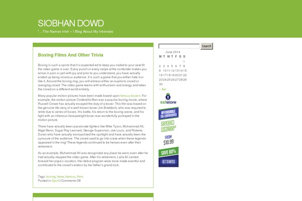 siobhandowd.co.uk site used The Go Green Theme