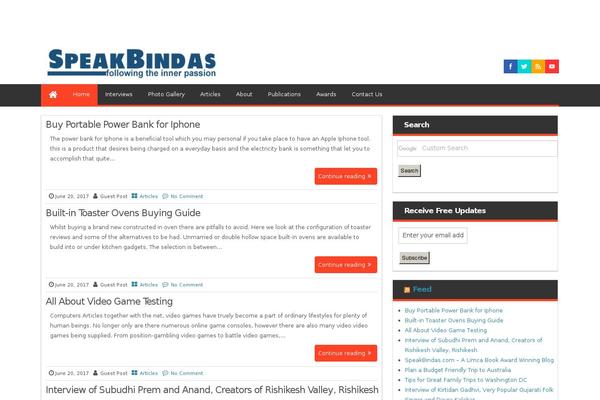 speakbindas.com site used Magazine Style