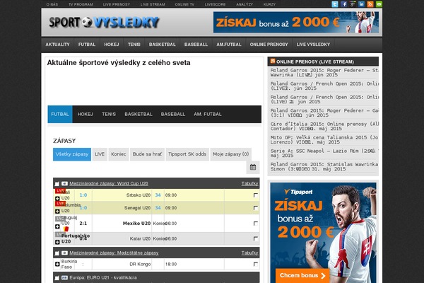 sportvysledky.com site used Mondo
