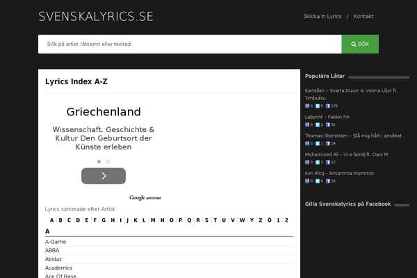 svenskalyrics.se site used Flash Blog