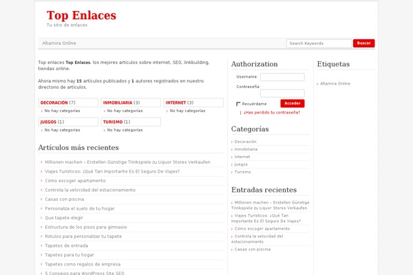 Article Directory theme site design template sample