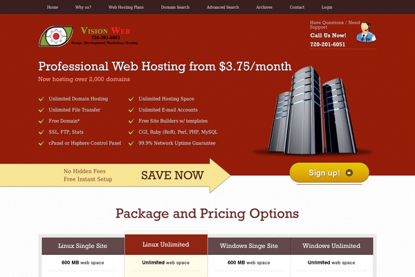 Webhosting theme site design template sample