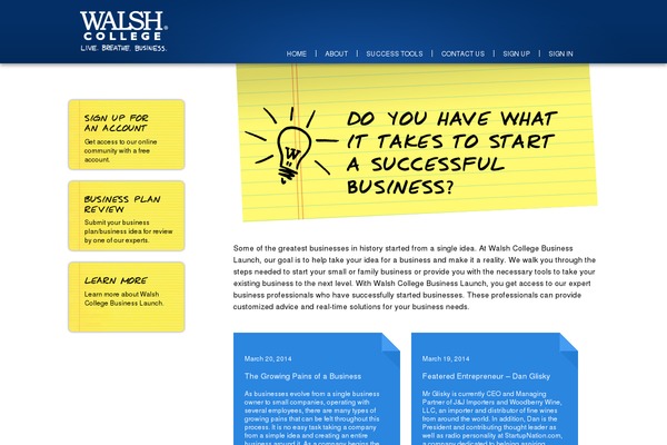 walshcollegebusinesslaunch.org site used Walsh