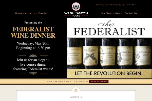 washingtonhouserestaurant.com site used Elegantia Theme