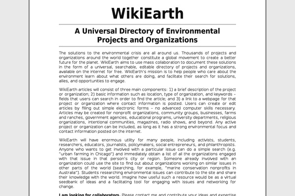 wikiearth.info site used The Landing Page